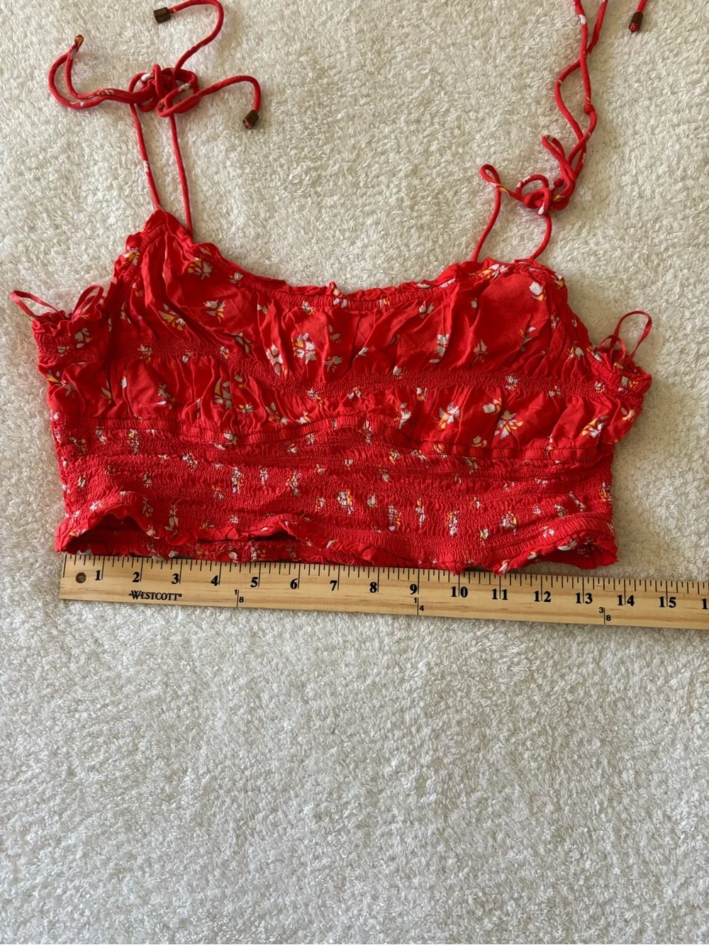 Free People Orange Floral Smoked Crop Top